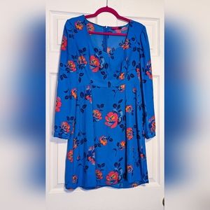 Ava blue floral midi dress long sleeve spring summer dress